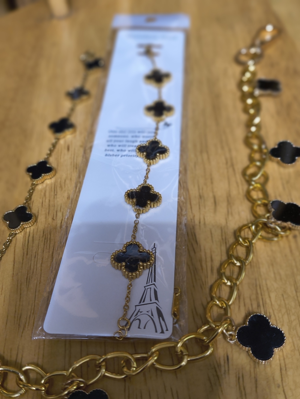 Gold & Black Clover Link 2 Bracelets 1 Bag Charm Women’s Jewelry